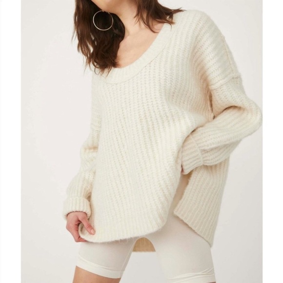 FREE PEOPLE Blue Bell sweater cream white off shoulder knit oversize NWT… - Picture 10 of 12